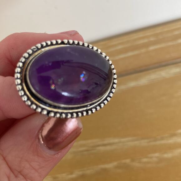 Purple Amethyst ring dipped in 925 Silver rainbows size 7 NEW - Picture 7 of 8